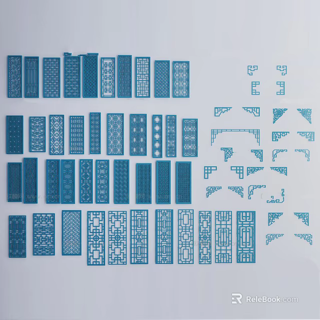 Diverse Decorative Partition Screens Featuring Various Traditional And Geometric Patterns 3d model