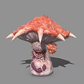 Horror Mushroom Creature With Spiked Red White Spots Cap And Grotesque Face