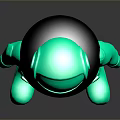 Shiny Transparent Green Humanoid Game Movie Character With Central Gray Sphere