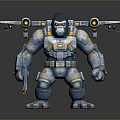 Mechanical Gorilla Character With Jet Wings And Gun In Metallic Armor Design