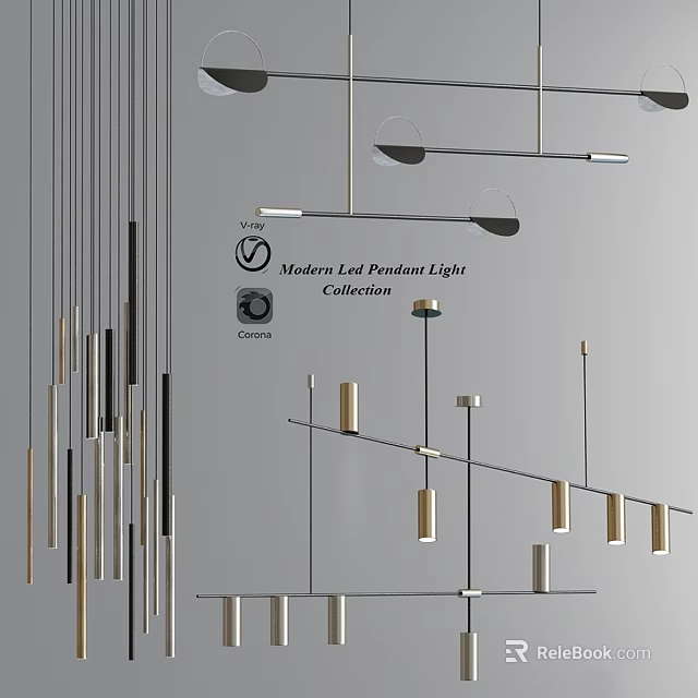 Modern LED Pendant Lights Collection With Various Stylish Designs For Interior Decoration 3d model 