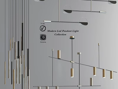 Modern LED Pendant Lights Collection With Various Stylish Designs For Interior Decoration 3d model