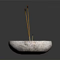 Decorative Ornament Set With Speckled Bowl Shaped Container Sand And Three Incense Sticks