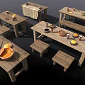 Rustic Wooden Table and Bench Set with Multiple Natural Dining Tables and Wood Chairs