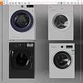 Modern Front Loading Washing Machines in White Black and Blue Contemporary Designs