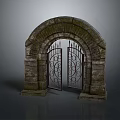 Scenic Ancient Stone Archway With Half Open Intricate Iron Gates