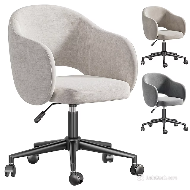 Gray Fabric Office Chair With Swivel Armrest Wheeled Base And Modern Design 3d model 