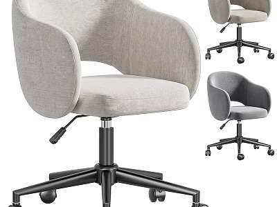 Gray Fabric Office Chair With Swivel Armrest Wheeled Base And Modern Design 3d model