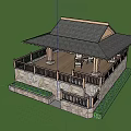 Wooden Pergola With Dark Roof Stone Wall Railings And Outdoor Greenery Relaxation Area