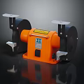 Orange Bench Grinder With Double Grinding Wheels And Safety Labels On Workbench 3d model