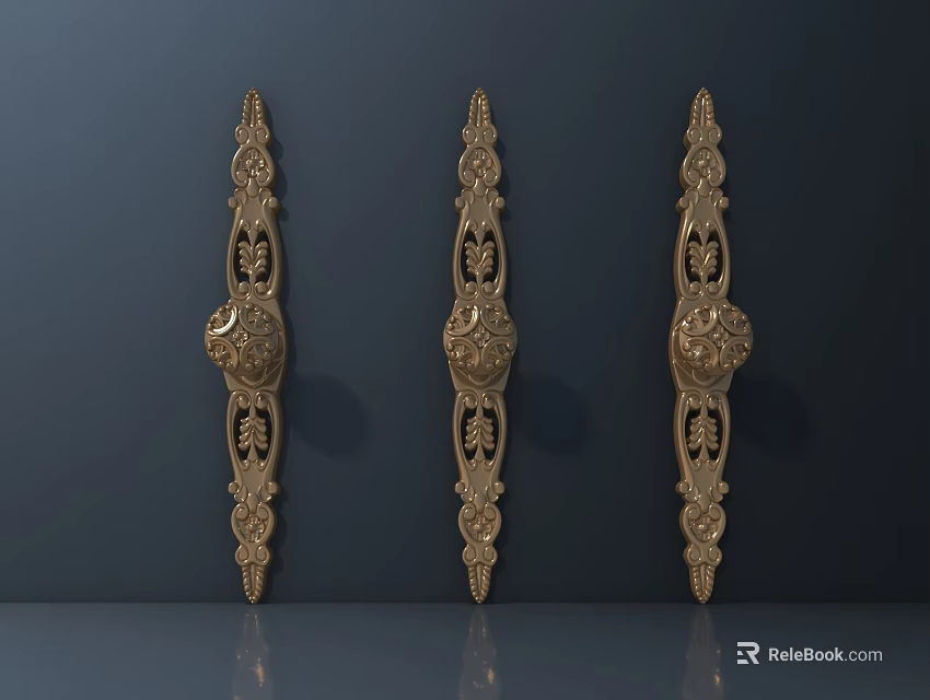 Golden Carved Decorative Hardware Tools For Furniture With Intricate Patterns Three Pieces 3d model 