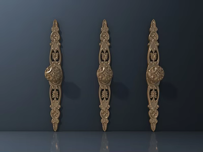 Golden Carved Decorative Hardware Tools For Furniture With Intricate Patterns Three Pieces 3d model