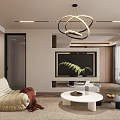Modern Open Concept Living and Dining Room Interior With Sofa Coffee Table Rug and Chandelier