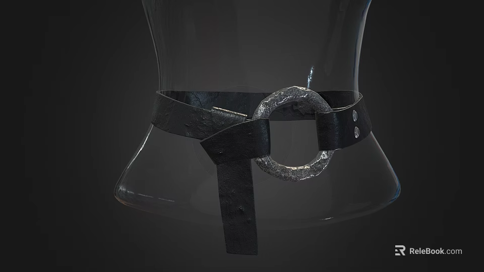 Glass Mannequin Waist With Black Leather Belt And Silver Circular Buckle 3d model 