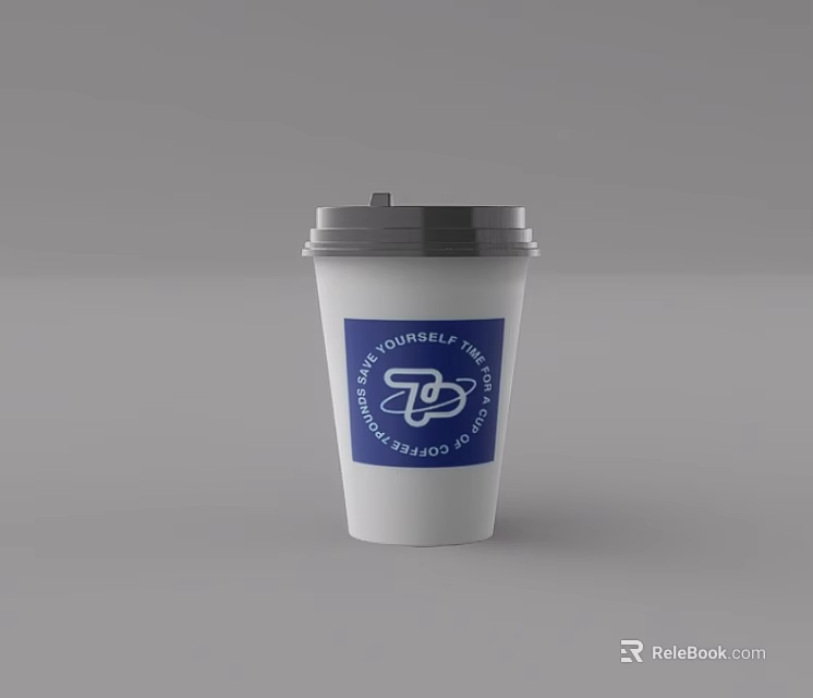 Takeaway Beverage In Disposable Paper Cup With Gray Lid And Blue Logo 3d model 