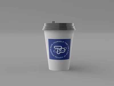 Takeaway Beverage In Disposable Paper Cup With Gray Lid And Blue Logo 3d model
