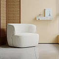 Modern Beige Single Seater Sofa With Linen Fabric Woven Wall Panel And Marble Shelf