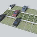 Organized Parking Lot With Multiple Cars Parked On Green Grid Pattern Surface 3d model