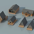 Various Wooden House Models With Gabled Roofs Porch And Large Windows
