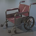 Medical Equipment Wheelchair Featuring Red Upholstered Seat And Metal Frame With Spoked Wheels