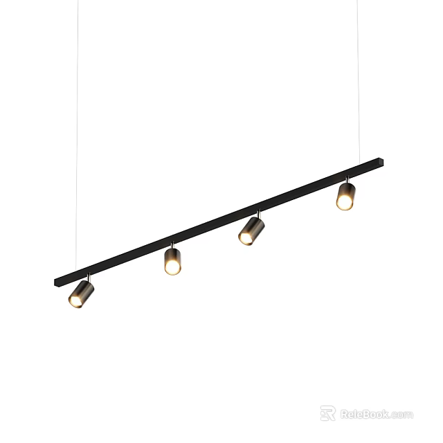 Modern Linear Black Pendant Chandelier With Four Sleek Metal Lights Design 3d model 