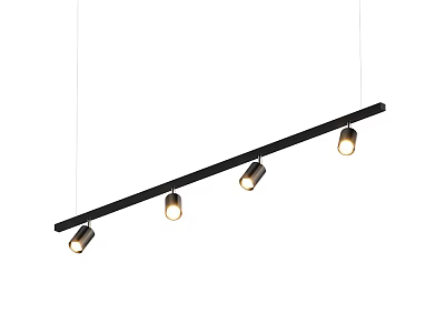 Modern Linear Black Pendant Chandelier With Four Sleek Metal Lights Design 3d model