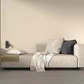 Minimalist Light Colored Sofa Bench With Throw Pillows Blanket And Window Blinds 3d model