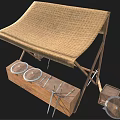 Traditional Wooden Tool Stand With Woven Top Wooden Box Metal Plates Tools And Mesh