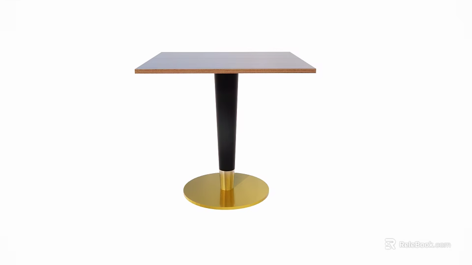 Modern Square Wooden Table With Black Leg And Gold Circular Base 3d model