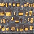 Various Designed Outdoor Lights Lit And Arranged On Stone Tile Floor