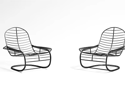 Two Modern Lounge Chairs With Sleek Metal Wire Frame And Comfortable Design 3d model