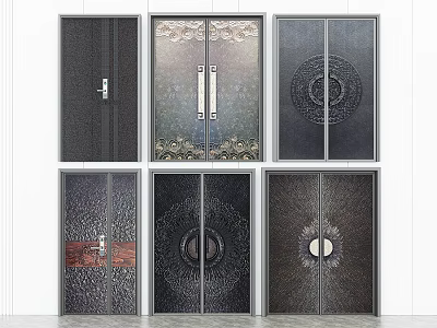 Stylish Double Doors Collection With Decorative Patterns Metal Frames And Glass Panels 3d model