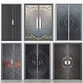 Stylish Double Doors Collection With Decorative Patterns Metal Frames And Glass Panels 3d model