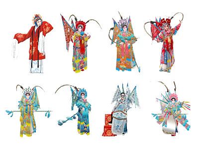 Peking Opera Character Pendants With Various Colors And Traditional Costumes For Decoration 3d model