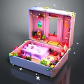 Cartoon Scene Of Box Shaped Room With Pink Purple Bed Plants Mirror And Stars