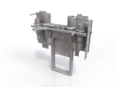 Gray Metal Industrial Machinery Component with Cylindrical Parts Support Frame and Platform 3d model