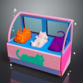Pink Cat House With Orange White Cats Blue Interior Green Patterns And Stars
