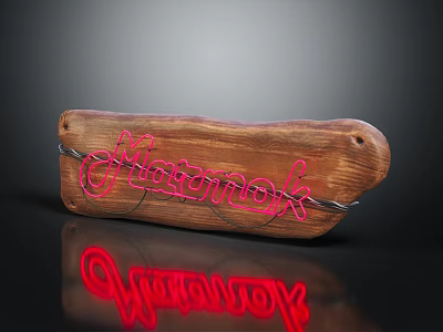 Red Neon Decorative Lights On Wooden Sign With Katonah Lettering 3d model