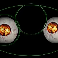 Human Eyes With Green Outline And Orange Pupil Texture On Black Background