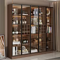 Modern Glass Door Wine Cabinet With Multiple Shelves Wine Bottles Books And Decorations