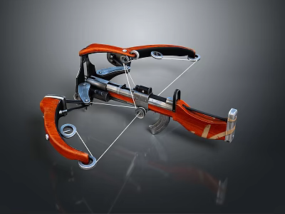 Orange and black crossbow with metal frame pulley system tactical string and modern design 3d model