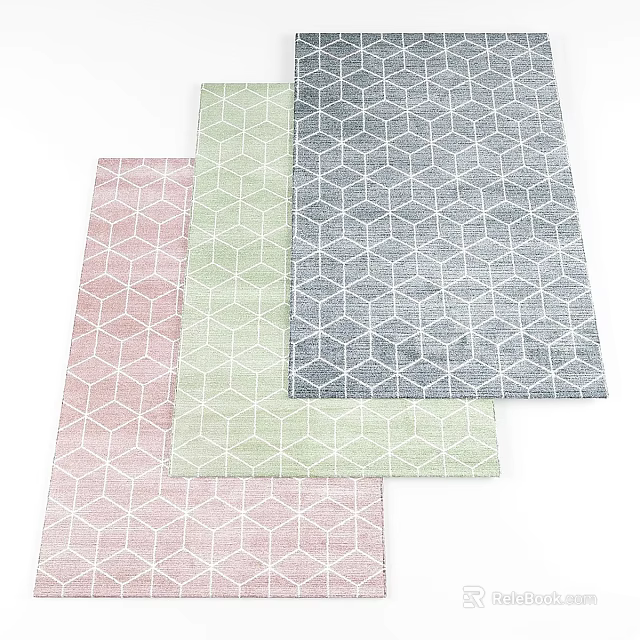 Modern Square Rugs with Pastel Pink Green Gray Geometric Hexagon Patterns for Home Decor 3d model 