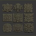 Nine Ancient Square Stone Panels With Intricate Facial Carvings And Traditional Designs