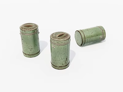 Three Vintage Green Cylindrical Storage Jars As Decorative Household Items 3d model