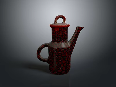 Red Textured Ceramic Teapot Design With Handle Spout And Decorative Lid 3d model