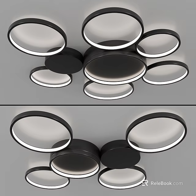 Modern Black Ceiling Light With Multiple Circular Rings For Home Interior 3d model 