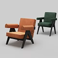 Modern Leisure Chairs With Orange And Green Upholstery And Black Wooden Legs