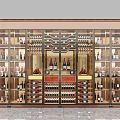 Elegant Modern Wine Cabinet With Glass Doors Gold Tone Frame And Multiple Wine Shelves