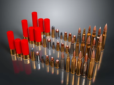 Different Types Of Metallic Bullets With Various Colors And Sizes Displayed 3d model
