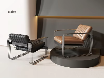 Modern Accent Chairs In Black And Brown With Metal Frames And Leather Seats On 3d model